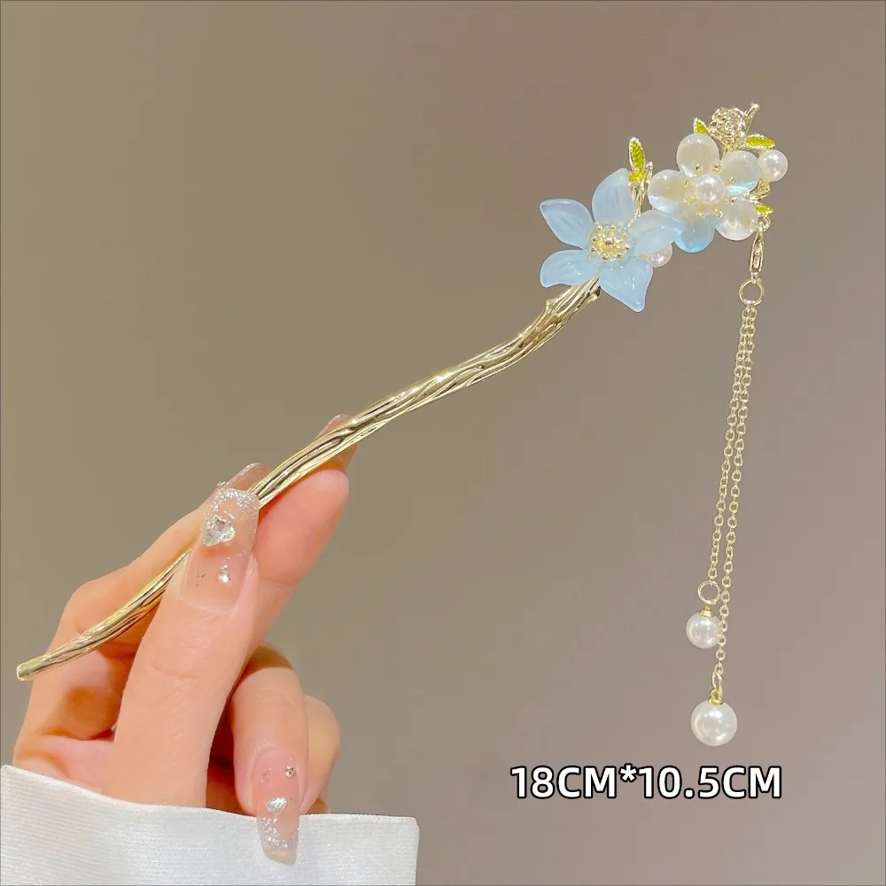 1pc Chinese Ancient Style Hair Accessories Flower Lily of the valley Tassel Hairpins Costume Hanfu Hair Stick for Women Men Gift jewelry accessories hair accessory hair headdress hair stick pearl hairpins