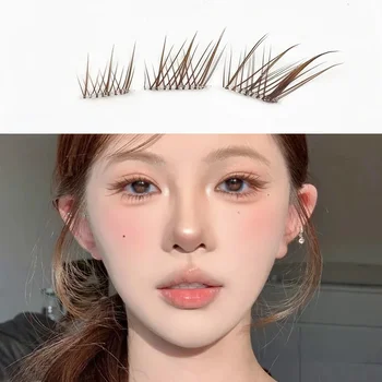 10 Rows Brown Short Single Cluster Segmented Fox Style Slant Fly Thick Natural Fox Eye Adhesive Free False Eyelash 1