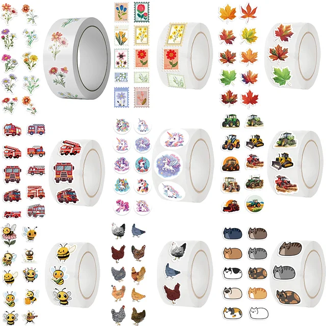 500pcs Cat Unicorn Daisy Flower Reward Encouragement Sticker Roll for Kids Motivational Stickers with Cute Animals for Students