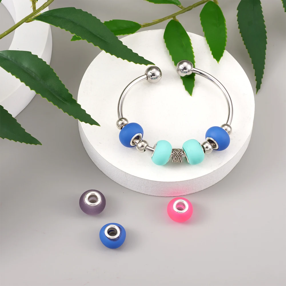 100pcs 15mm Glass European Beads Large Hole Beads Mixed Color Rondelle for Jewelry Making DIY Bracelet Necklace