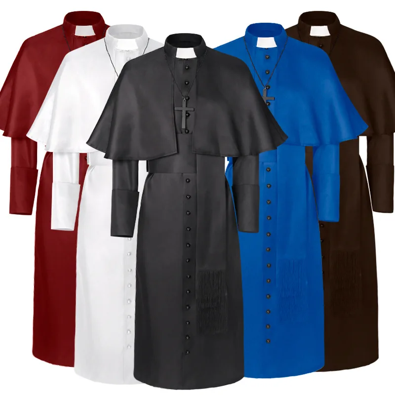 

Solid Color Priest Uniform Robe Costume Halloween Medieval Vintage Cosplay Catholic Church Religion Roman Sutan Pope