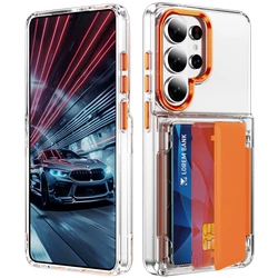 Luxury HD Transparent Solid Color Folding Wallet Phone Case with Card Slot Bracket - Galaxy S23 Ultra (Orange)