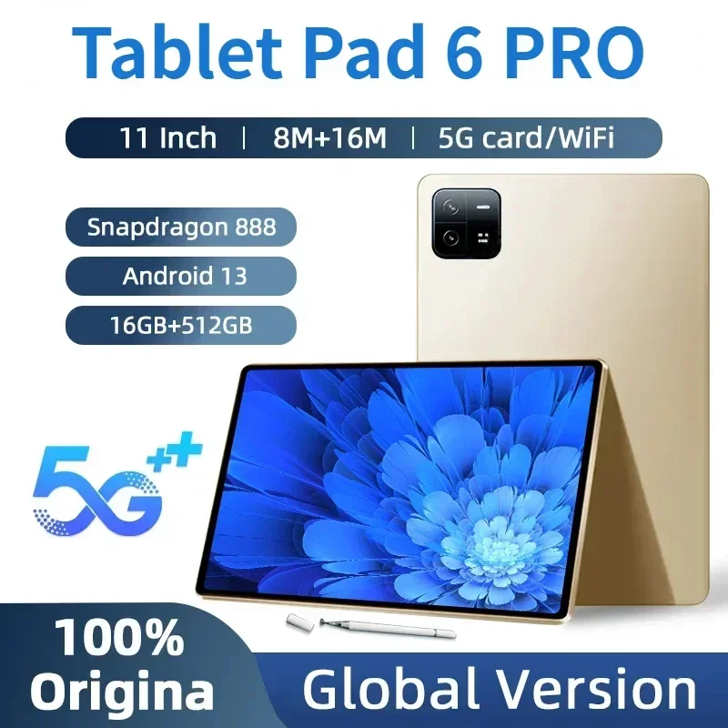 

2023 Original Tablet Android 13 Snapdragon 888 Pad 6 Pro 16GB+1TB Global Version Tablets PC 5G Dual SIM Card WIFI HD 4K Mi Tab