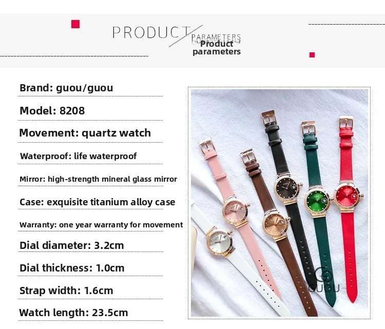 Orologio da polso al quarzo da donna alla moda GUOU con cinturino in vera pelle, diamanti, strass, calendario, lente d'ingrandimento, orologio da donna_voghion.com