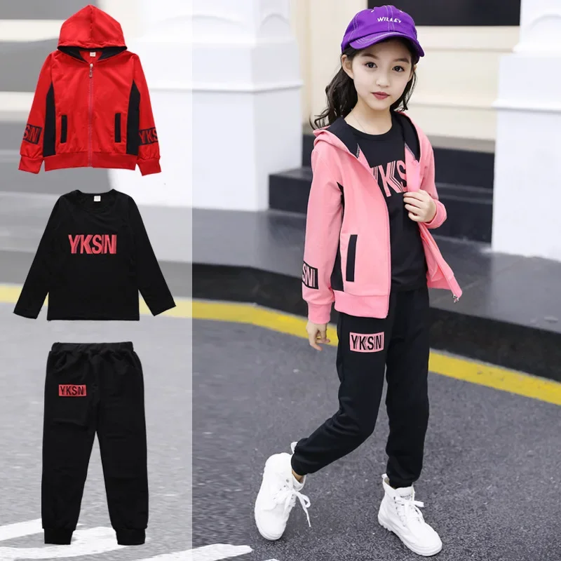 

Sports Suit for Girls 3PCS/Set Children Clothes Cotton Hoodie + T-shirts + Pants Kids Tracksuit for Girls 5 6 8 9 10 12 13 Years