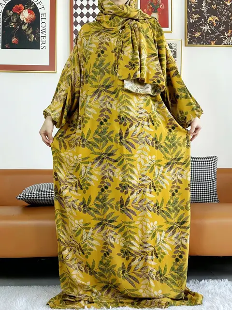 2025 coton musulman dame Abayas Ramadan vêtement de prière dubaï turquie moyen-orient Femme Robe ample Robe africaine Turban Joint
