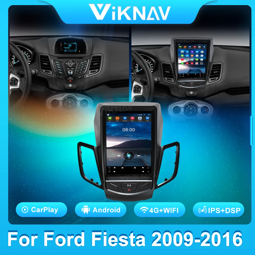 Автомагнитола на Android 12 для Ford Fiesta 2009-2016, автомобильный мультимедийный плеер 12,1 дюйма, Автомобильный приемник Sereo, GPS-навигация, сенсорный экран