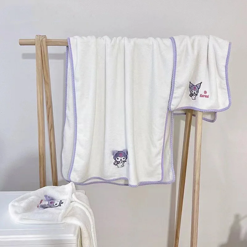 3pcs Sanrio Cinnamoroll Towel Bath Towel Bathing Cap Pochacco Melody Kuromi Girl Quick Drying Hair Cap Kid Beach Household