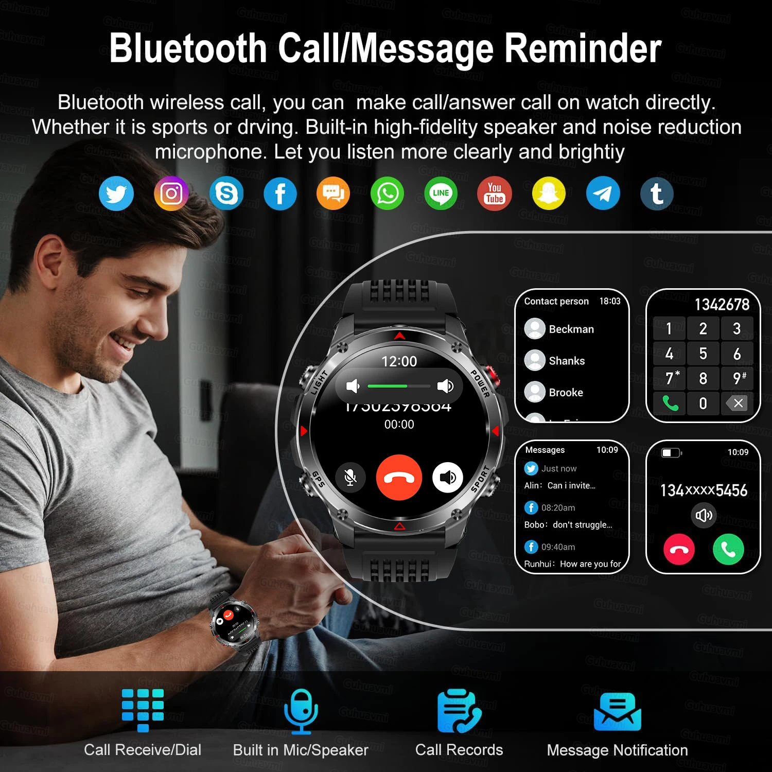 New GPS SmartWatch Military T-Rex Compass 10ATM Waterproof Tactics Sport Flashlight HD Call Smartwatch Men Swim RIDE Run Watches