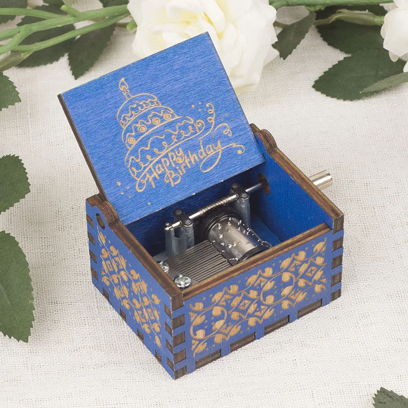 Mechanical Music Boxs Wooden Antique Carving Handmade Crank Classical Theme Music Birthday Gift Home Decoration Musical Decor 3