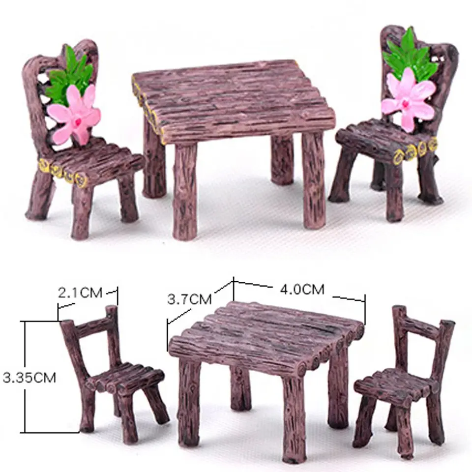 3pcs Miniature Table and Chairs Set Fairy Garden Furniture