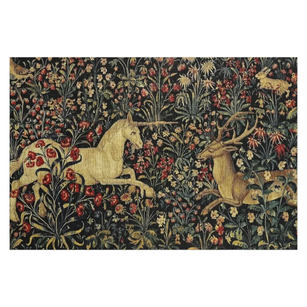 Medieval Unicorn Midnight Floral Tapestry Jigsaw Puzzle Baby Wooden Customizable Child Gift Personalized Photo Gift Puzzle