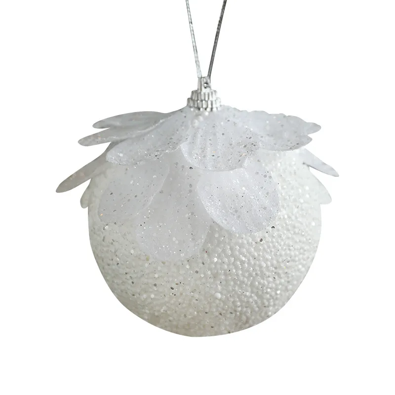 White Petal Foam Christmas Ball 7.2cm/8cm Diameter Frosted Glitter Ornament for Tree Decor Holiday Party Decoration Accessories