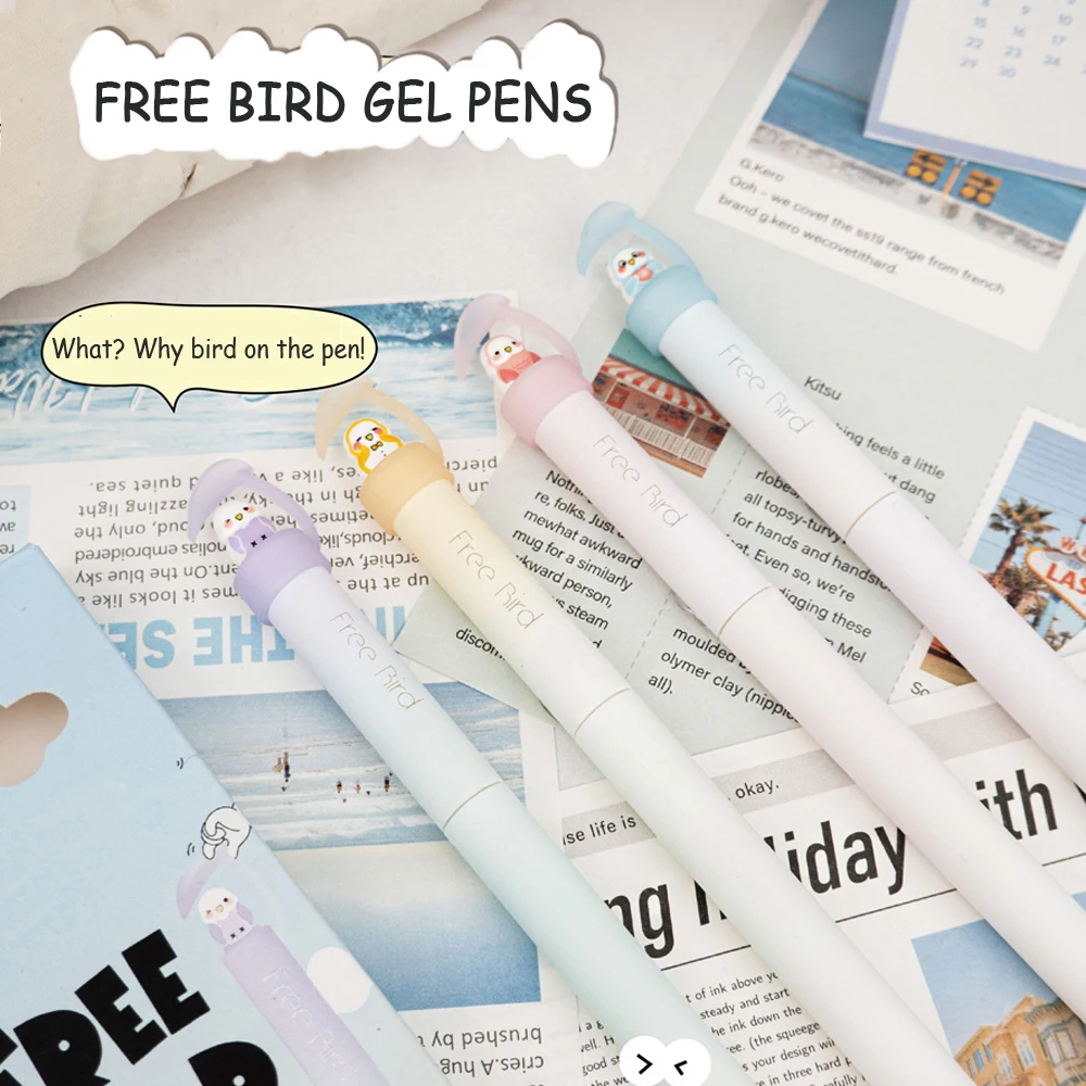 4 Pcs/Set Creative Rotating Bird Doll Gel Pen 0.5mm Black Funny Stress Relief Gel Ink Pens for Student School Office Stationery