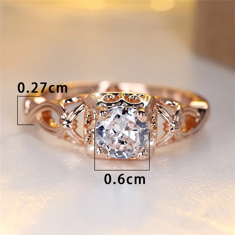Cute Female White Round Zircon Stone Engagement Ring Vintage Rose Gold Color Wedding Jewelry For Women