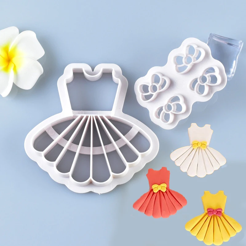 

2Pcs Dress Bowknot Mold Cookie Cutter Stamp Mold Cake Decor Tools Biscuit Mould Pastry Shop Bake Patisserie Press Pastry Decor