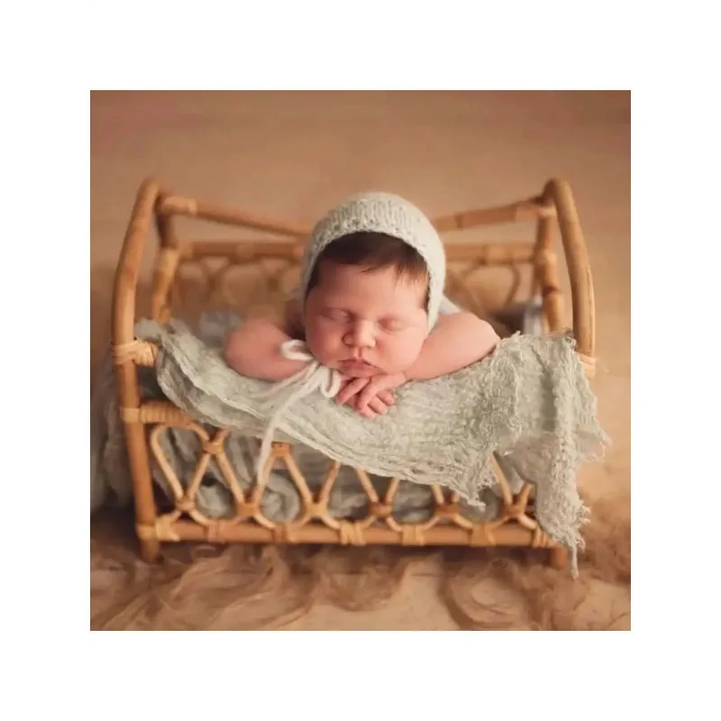 1pc Handmade Rattan Newborn Photography Basket – Studio Retro Shooting Props Practical Furniture Baby Photo Growth Souvenir Gift