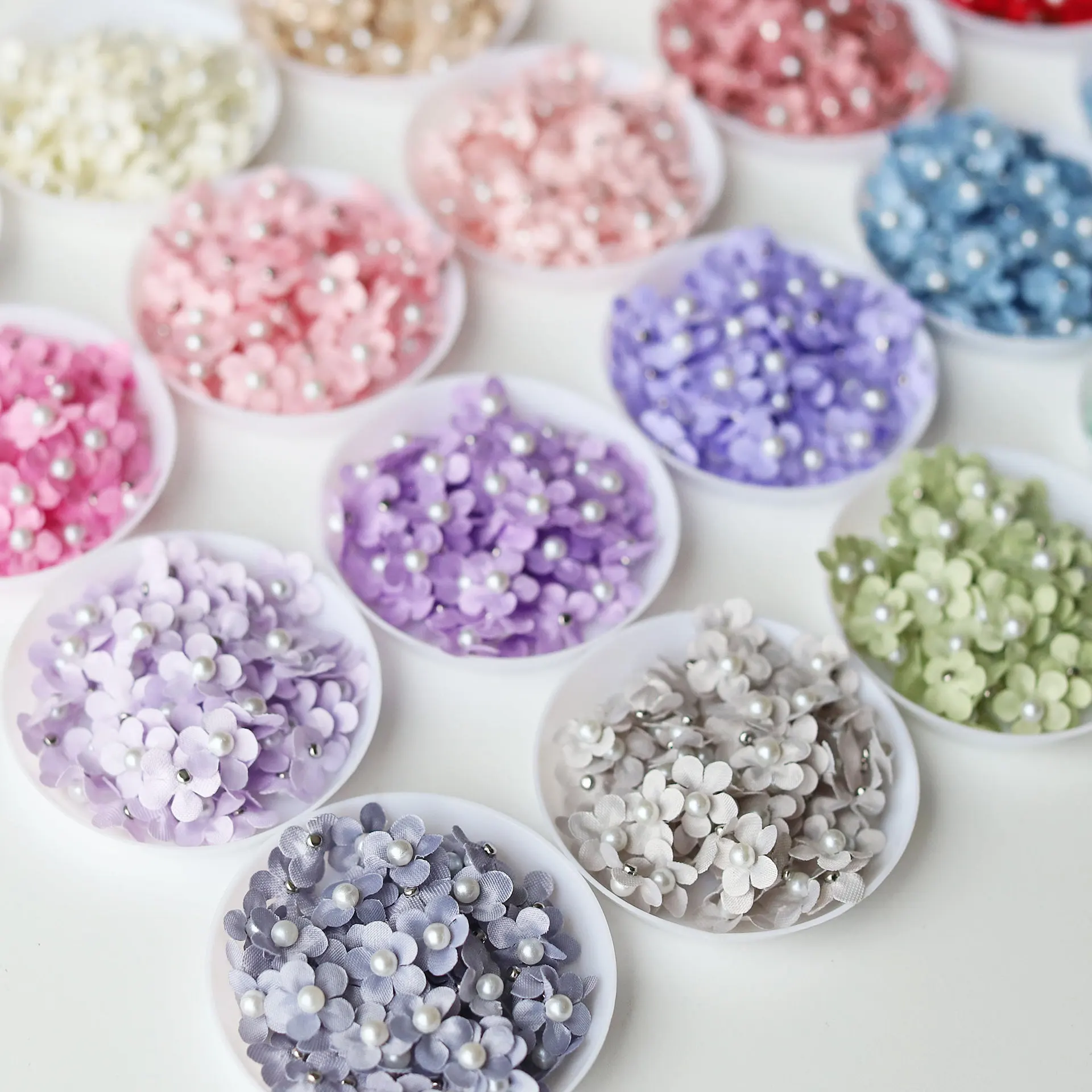 Mini Pearl Satin Flowers Set 3