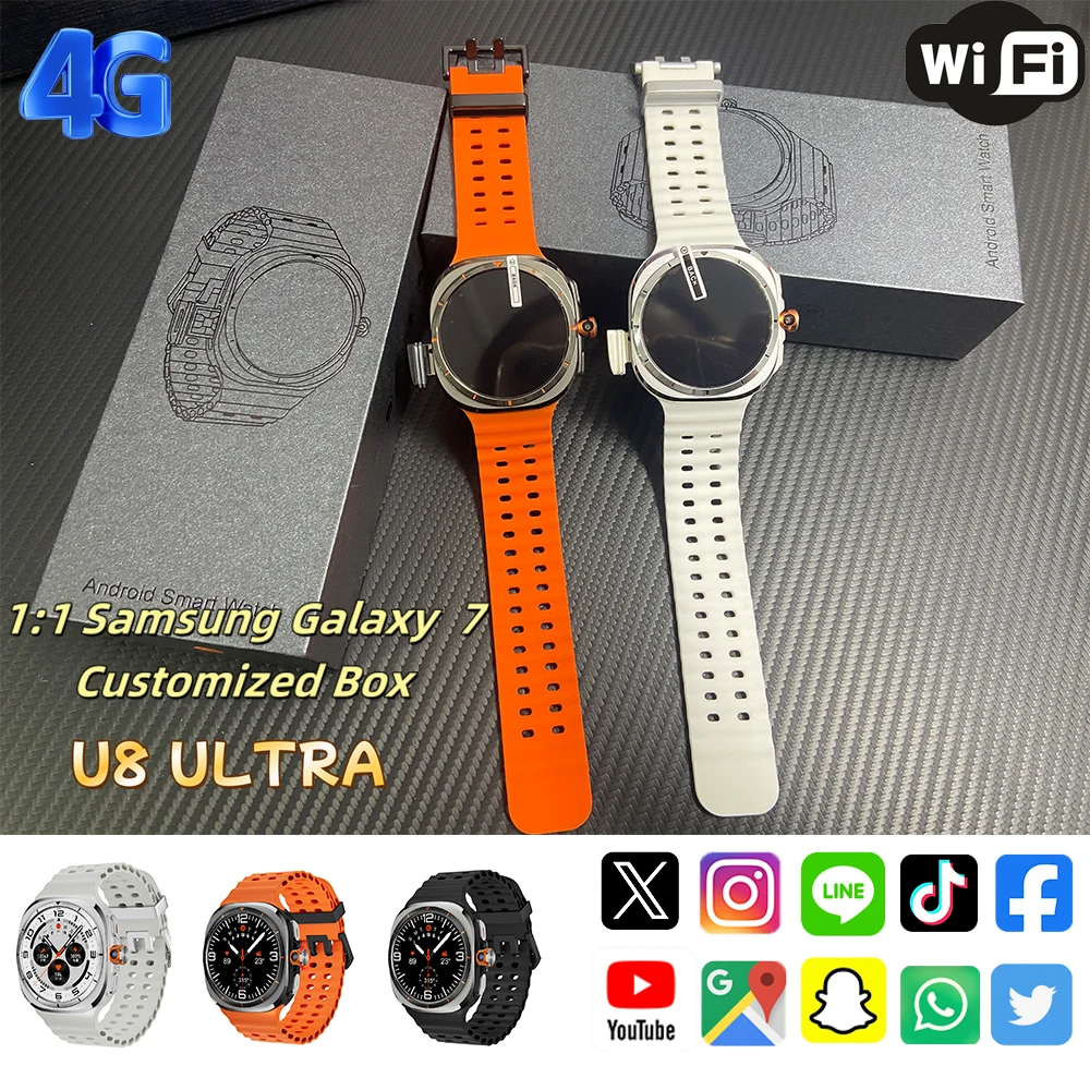 U8 Ultra Android Smart Watch 4G/5G SIM Card GPS WIFI AMOLED Rotating Camera Google Play Map Outdoor Smartwatch Men Women Kids
