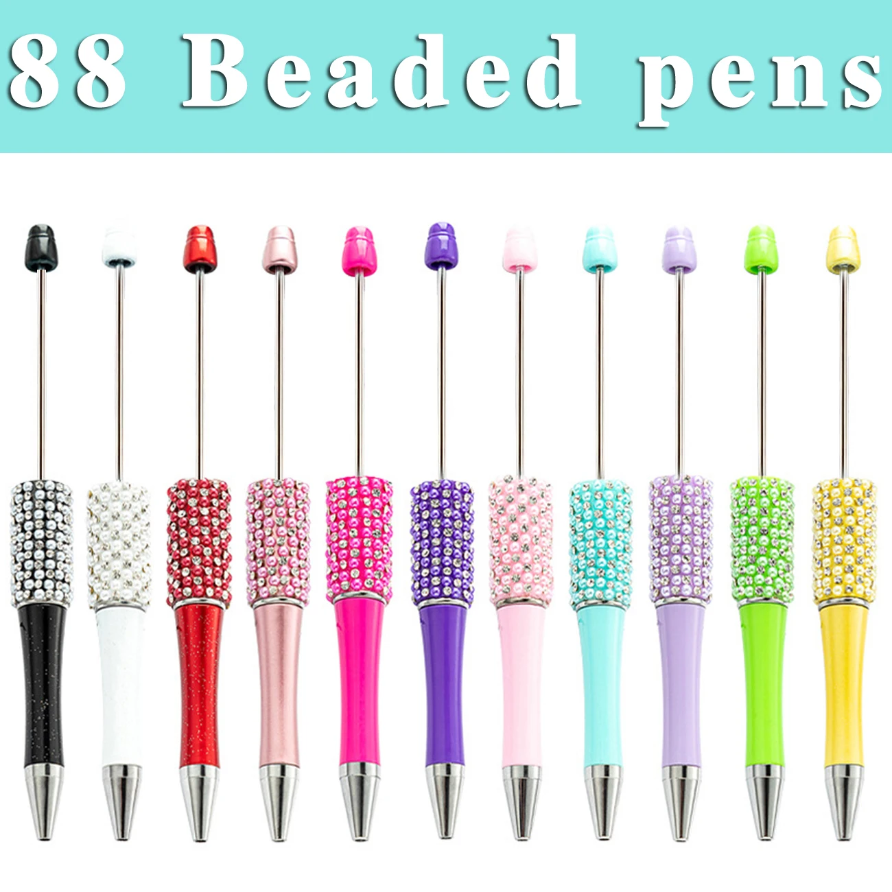 

88Pcs Diamond Bead Pen Wholesale Creative DIY Handmade Sticker Set Diamond Beaded Ballpoint Pens Advertising Gift Pen