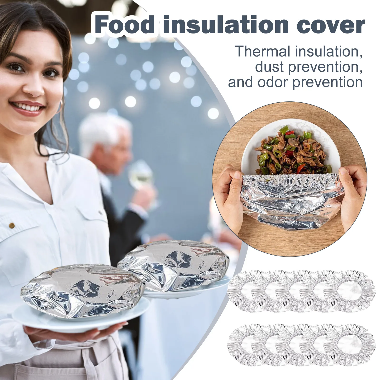 10pcs Aluminum Foil Fresh-Keeping Cover Household Reusable Heated Aluminum Foil Film Insulation Cover Bowls And Dishes Universal