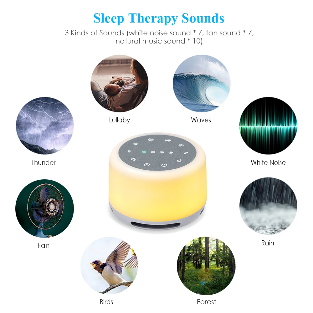 Physical Therapy Equipments Portable Sleep Fan Sound Machine White Noise Machine RGB Night Light For Baby sound machine