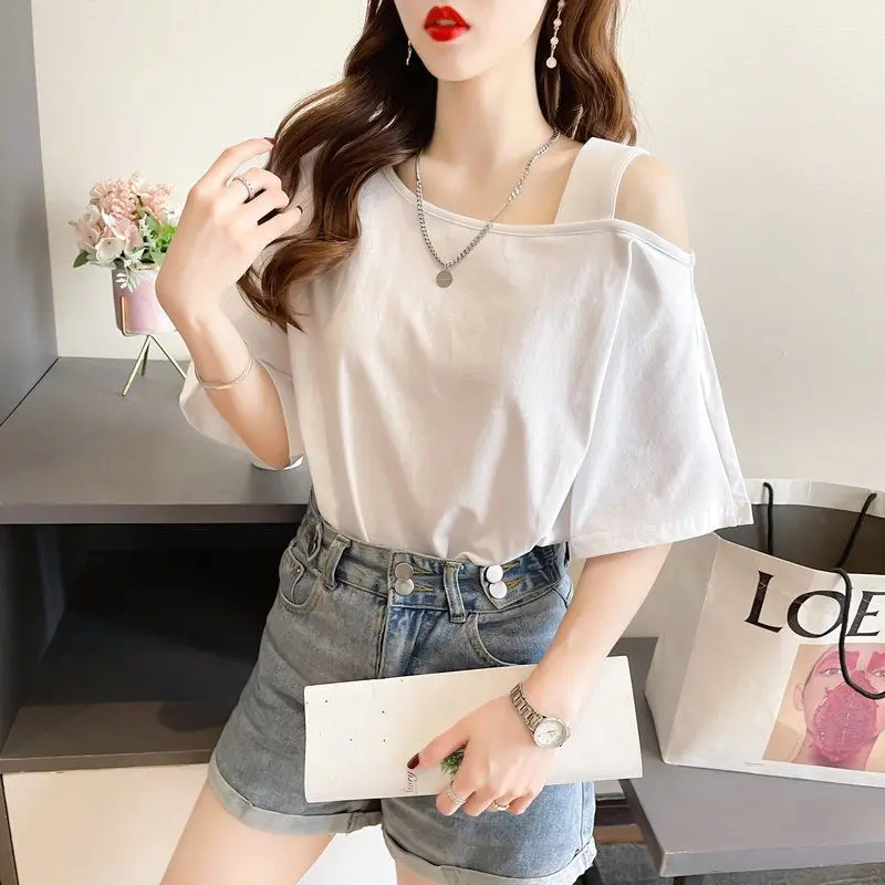 売れ筋商品|||セルフエスティーム カットソー トップス レディース Juniors' Graphic Off-The-Shoulder T-Shirt White T Shirt for Women Summer Outfit Short Sleeve Tops Woman