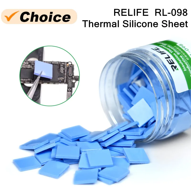 Relife RL-098 100 peças almofadas térmicas isolantes pré-cortadas para chip ic folha de silicone de reparo autoadesivo de alta condutividade térmica