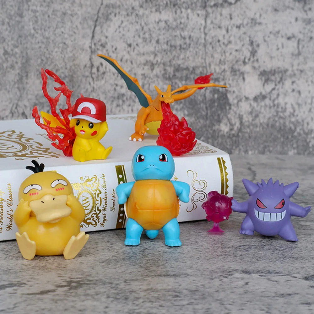 

5pcs New Pokemon Anime Figures Pikachu Squirtle Psyduck Gengar Charizard Action Figure Collectible Model Doll Toys Gifts