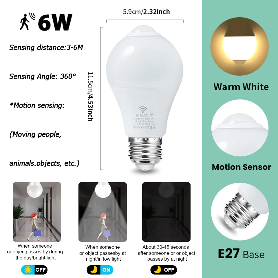 2 adet LED ampul ampul hareket sensörlü LED ampul E27 220V sensörlü ampul otomatik açma/kapama gece lambası ev merdiven güvenlik ışığı