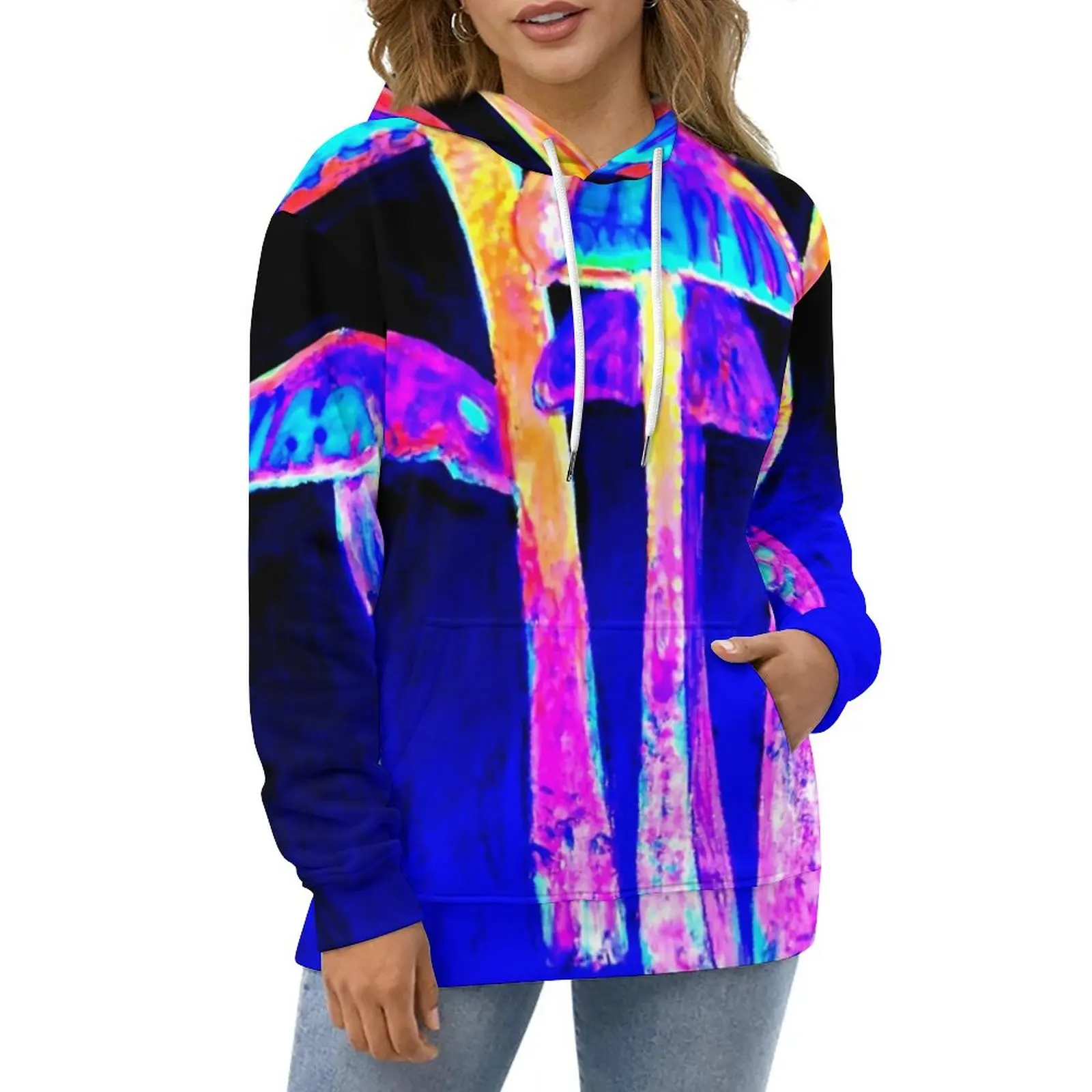 

Magic Mushroom Casual Hoodies Mushrooms Glow Print Aesthetic Hoodie Female Long Sleeve Oversized Streetwear Design Loose Top