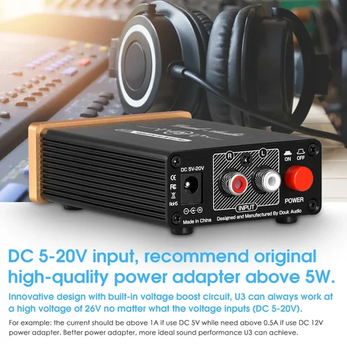 Douk Audio-U3 미니 퓨어 클래스 A 헤드폰 앰프, HiFi 초소형 홈 데스크탑 스테레오 앰프, HD580/HD600/HD650 헤드셋용 4