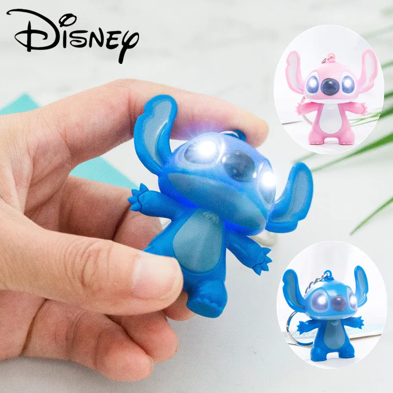 Disney Stitch LED Keychain  Cartoon Figures Glowing Night Light Cartoon Lilo & Stitch Pendant Novelty Kids Gift