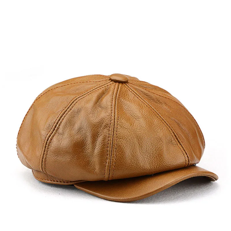 Winter Autumn Real Leather Newsboy Cap For Men British Style Artist Cap Outdoor Street Fashion Women Hat Leisure Beret Caps 3
