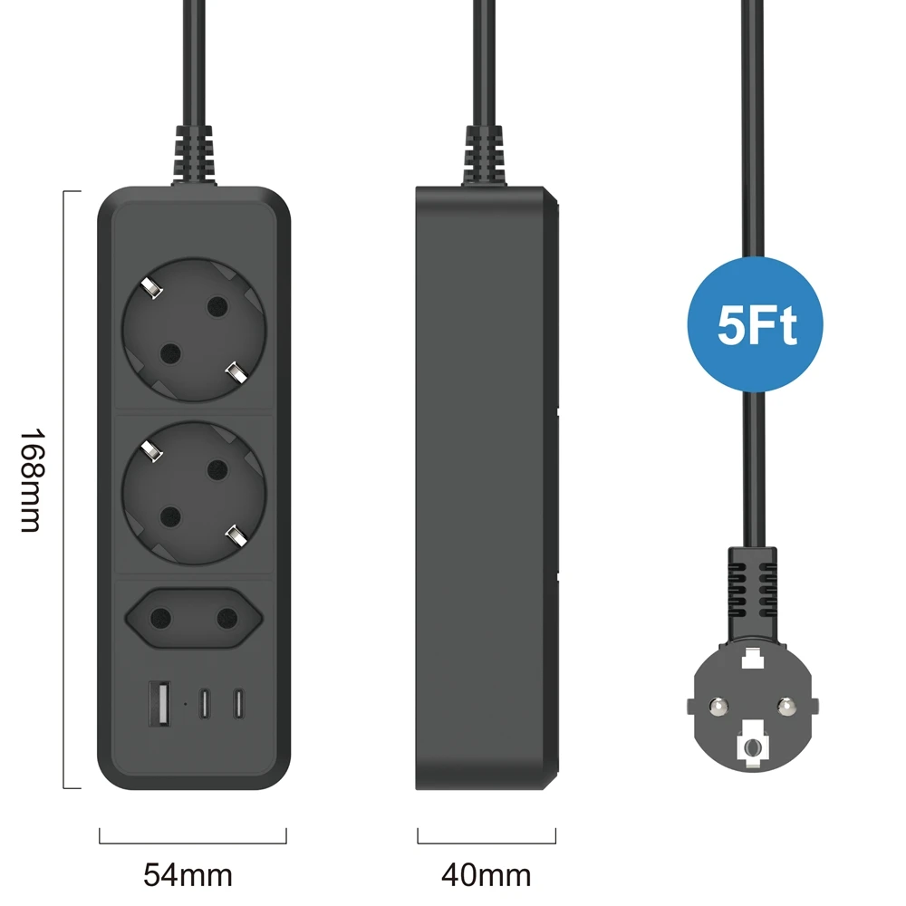 Power Strip 6 IN 1 2500W EU Plug 1.5M Extension Cord Socket Extender With 3AC Outlets 3USB 17W Fast Charging 7 Safety System