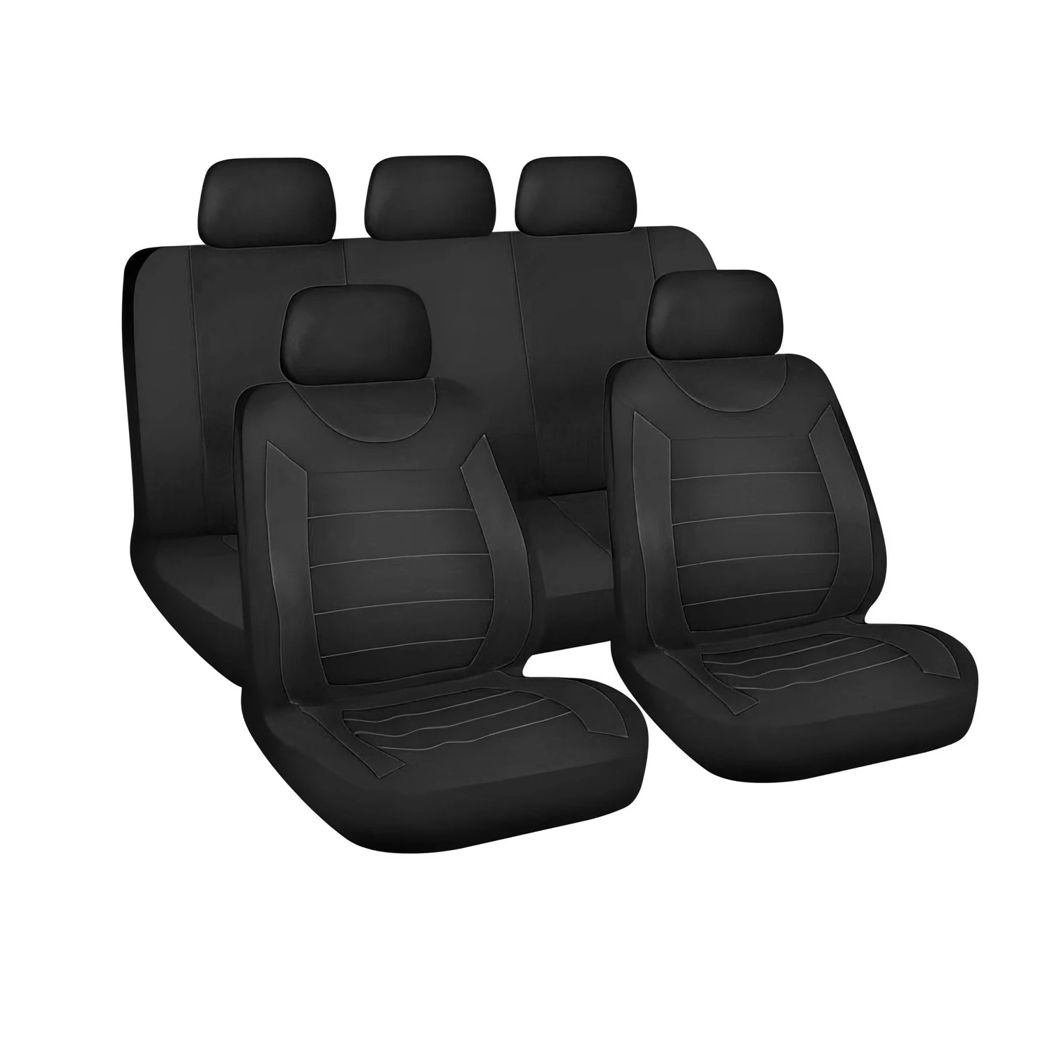 Sporty Two-Tone Fabric Car Seat Covers - Full Set for 5 Seats in Black, Red, Pink, Blue, Gray, Beige
