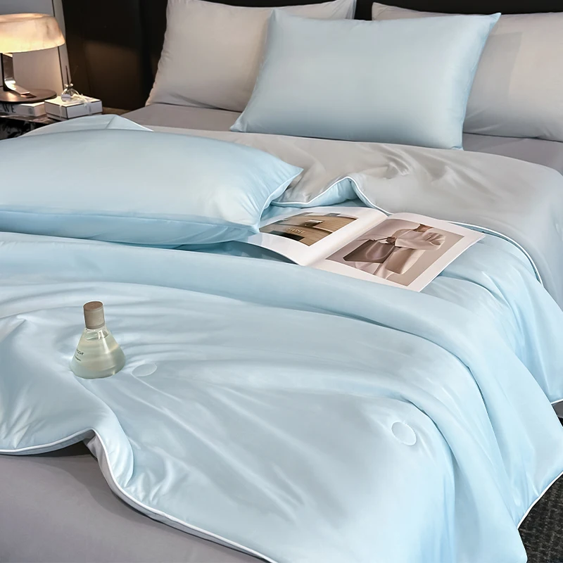 Cooling Blue Grey AB Side Bedding Comforter 100% Polyester Fashion Patchwork Quilts Home Textile Bed Duvet 1pc