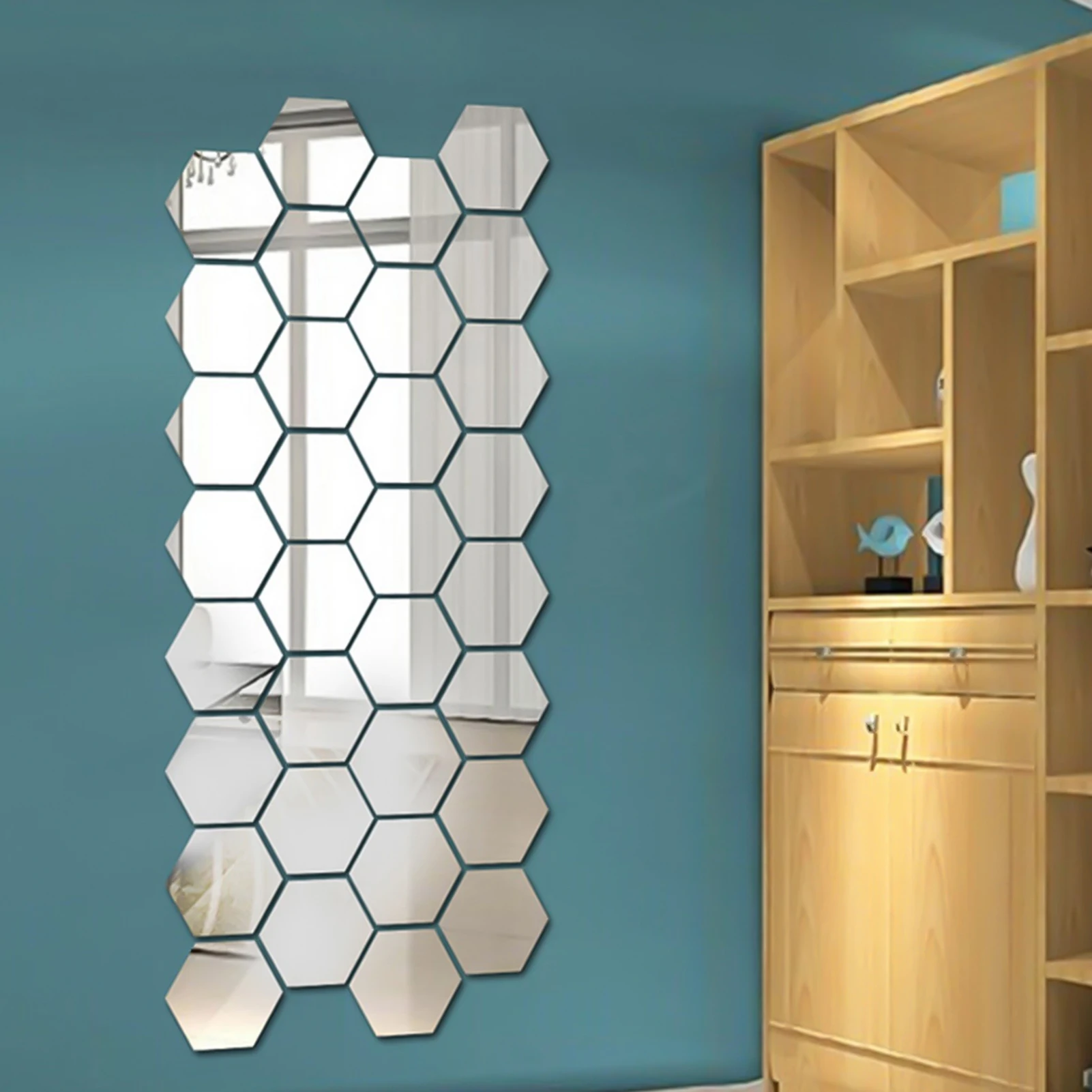 Mirror Sticker Hexagon 3D Waterproof and Removable Wall Sticker Decal 48pcs Living room bedroom wall sticker mirror wall sticker acrylic wall sticker