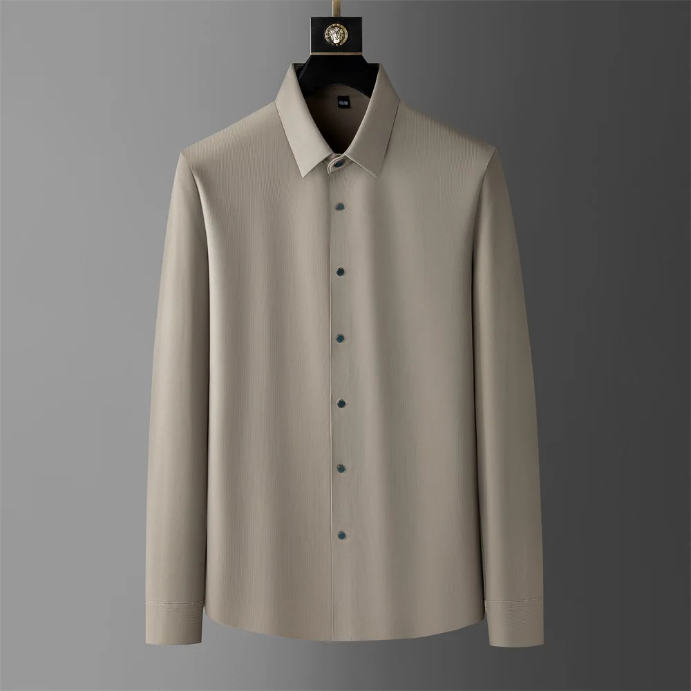 

2024 Spring Solid Color Striped Shirt Men's Brand Slim Casual Business Formal Dress Shirts Streetwear Social Party Tuxedo Blouse