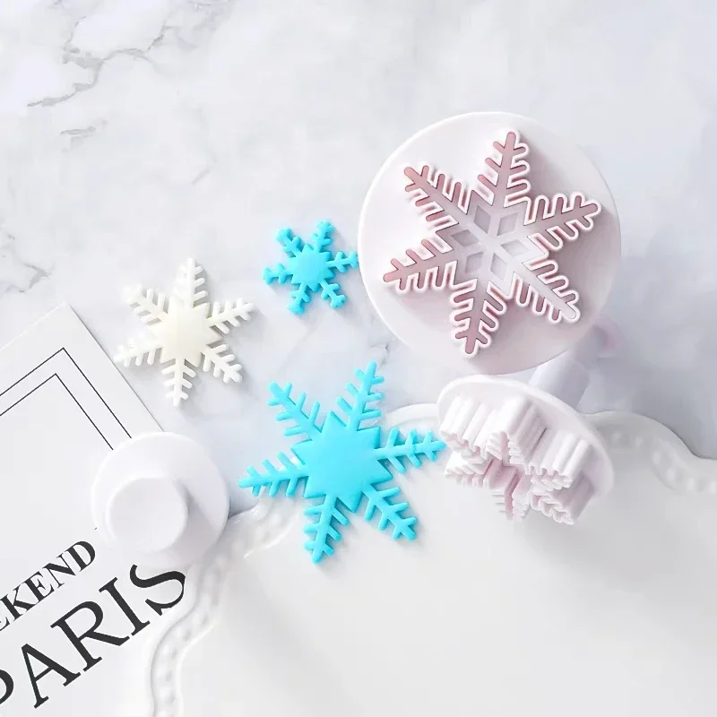 3pcs Snowflake Plunger Mold Cake Decorating Tool Biscuit Cookie Cupcake Mould Kitchen Accessories Fondant Cutting Pastry Cutter cookie cutter,baking mold,cookie mould,fondant cutter,pastry cutter
