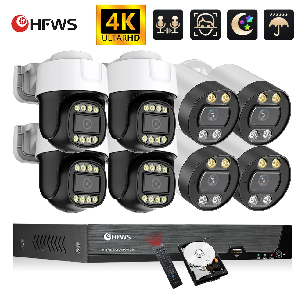 

4K Poe Camera System Video Surveillance Kit Security Camera Ptz Camera Outdoor Two Way Audio Full Color At Night