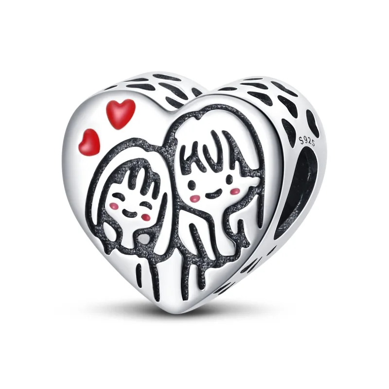 Herzförmige warme Familien-Charm-Perlen aus 100 % 925er-Sterlingsilber, passend für Qikaola Original-Armbänder, feine DIY-Schmuckgeschenke zum Muttertag – Detail 13