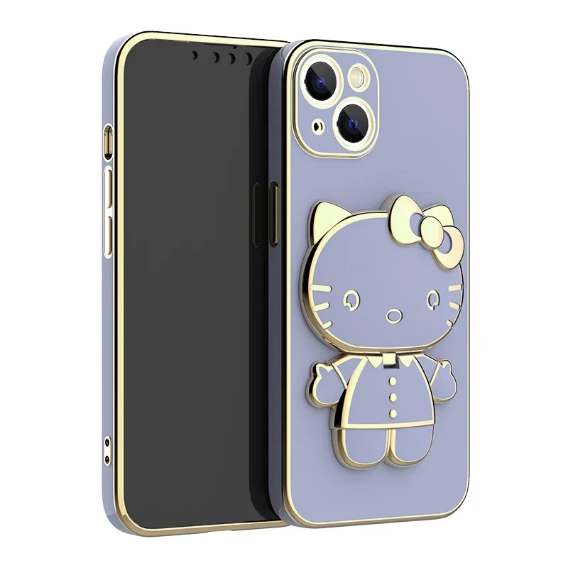 thumbnail image 1 of Plating Hello Kitty Phone Case for iPhone 15 14 13 12 11 Pro Max Mini XR XS X 8 7 6 6S Plus SE 2020 Mirror Holder Stand Cover, 1 of 5
