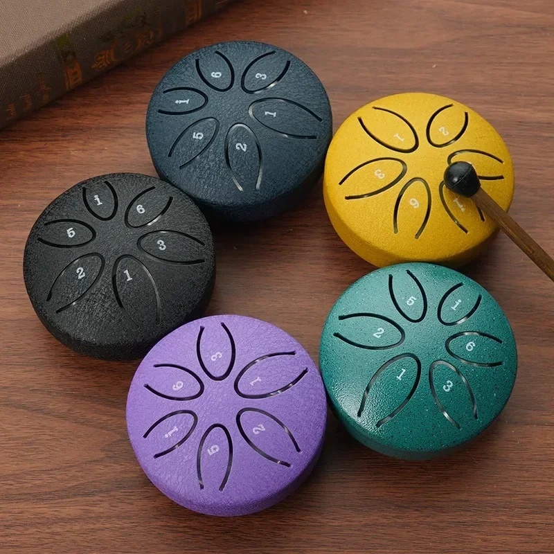 Steel Tongue Drum 3 Inch 6 Notes Percussion Instrument Balmy Drum with Mallets for Meditation Yoga Mini Handpan Drums