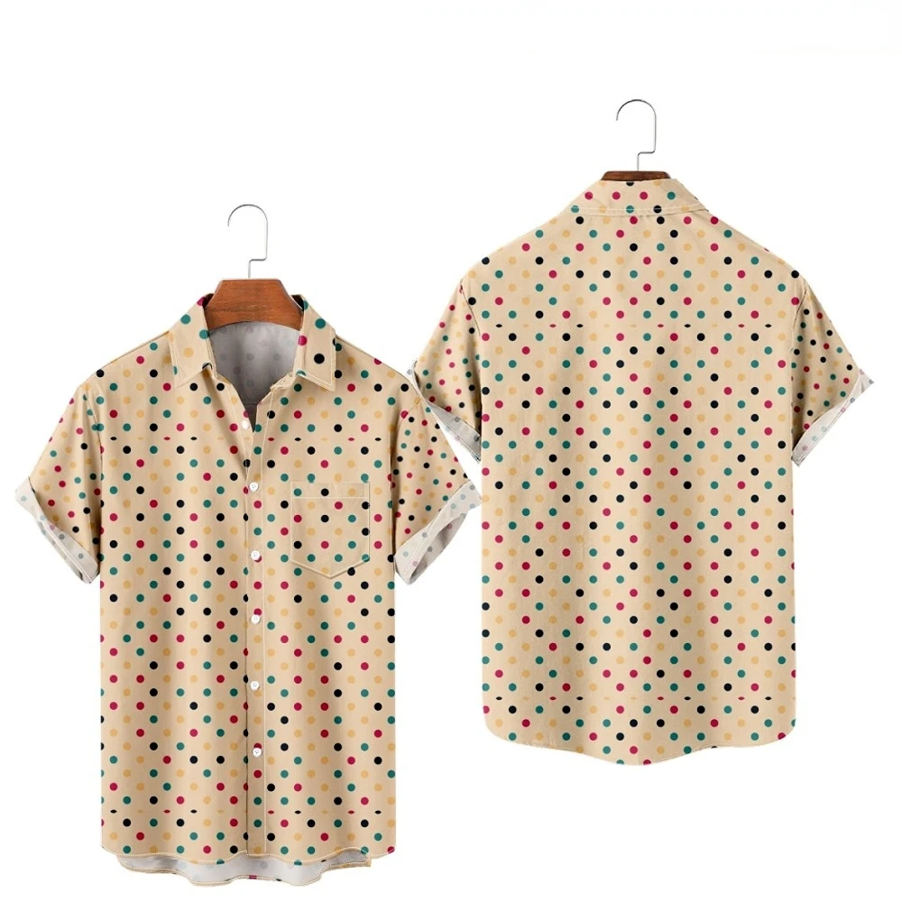 2022 Hot Selling Unisex Polka Dot Shirts Harajuku Oversized European and American Size Men's Women's Short Sleeve Pocket Shirts