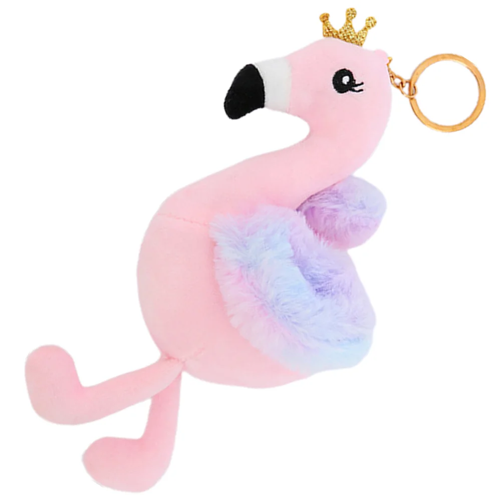 

Pink Flamingo Small Plush Toy Girl School Bag Ornament The Gifts for Girls Pendant Decor Metal Miss Key Ring Charm