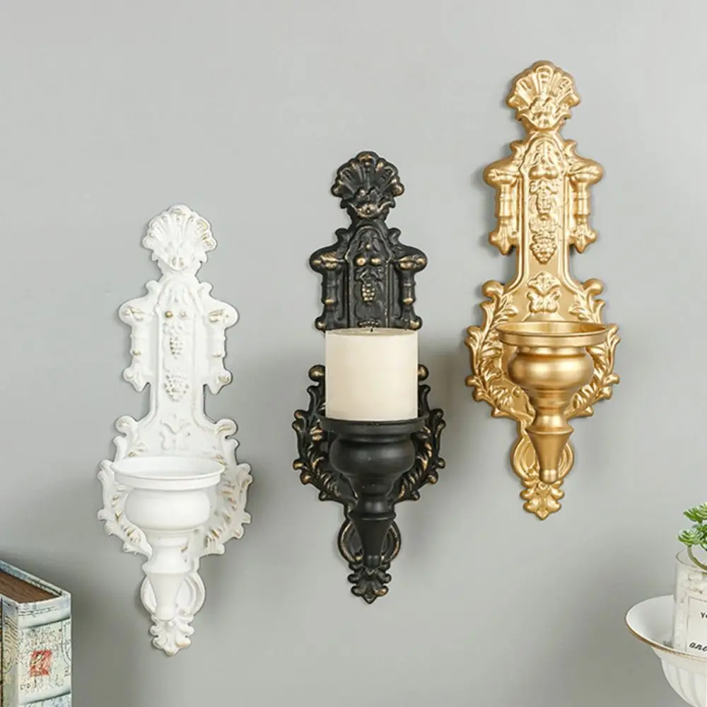 Romantic Decorative Wall Mounted Candle Holder Iron Art Carved Nordic Tealight Stand Vintage Metal Candlesticks Wedding Party candle holders