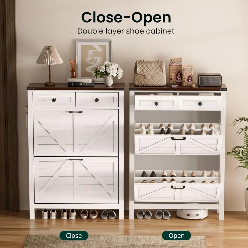 Entryway Shoe Storage,Flip Drawers ,Shoe Storage Cabinet, Shoe Cabinet with Drawer, for Entryway,Freestanding 5