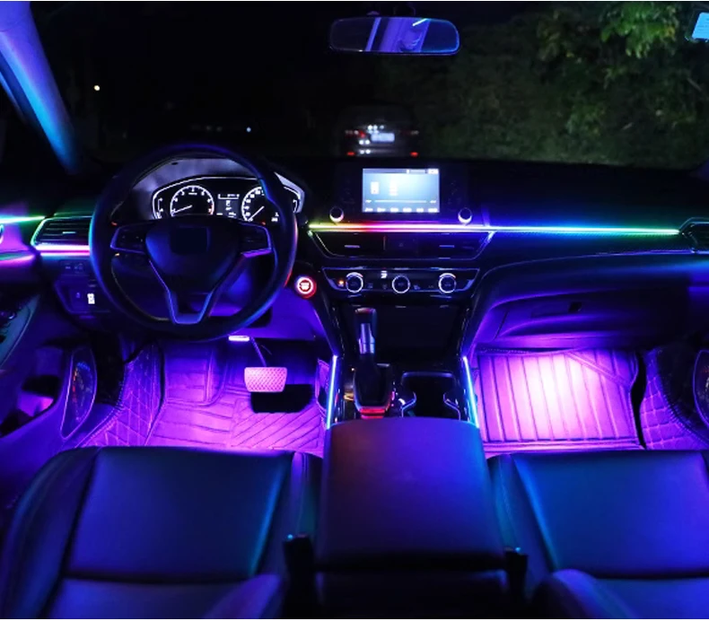 Dual Zone 18 In 1 Vollfarbe Streamer Auto Umgebungslicht RGB 64 Farbe LED Innenraum Acrylfaser Streifen Dekoration Atmosphäre Lampe – Detail 15