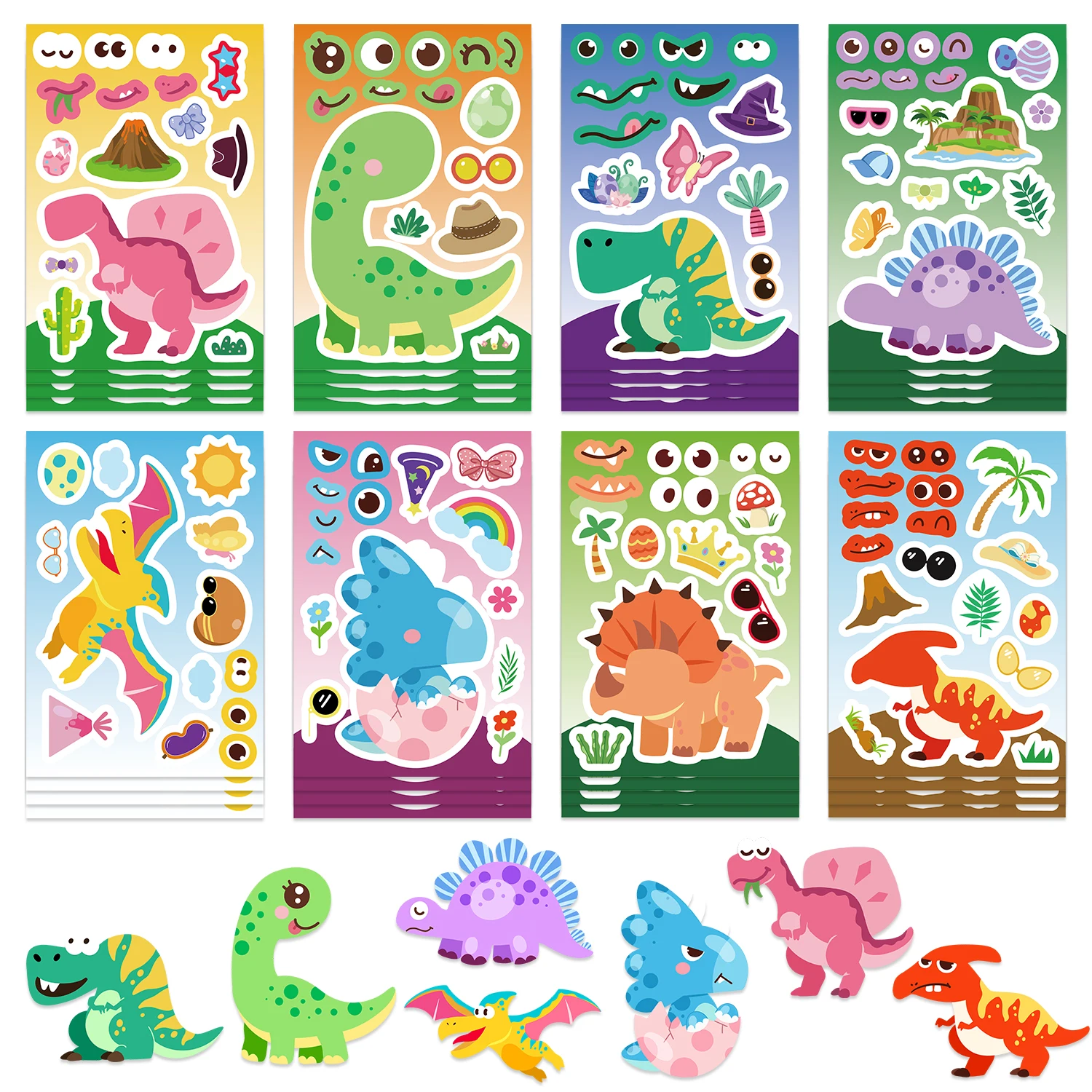 8 Blatt DIY Make-a-Face Dinosaurier Puzzle Aufkleber Spiele Lustige Tier Cartoon Montieren Puzzle Für Lernspielzeug